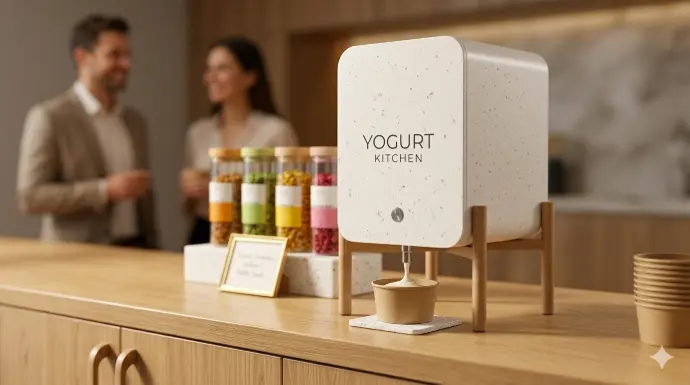 Machine à yaourt bio Yogurt Kitchen installée dans un espace de pause professionnel