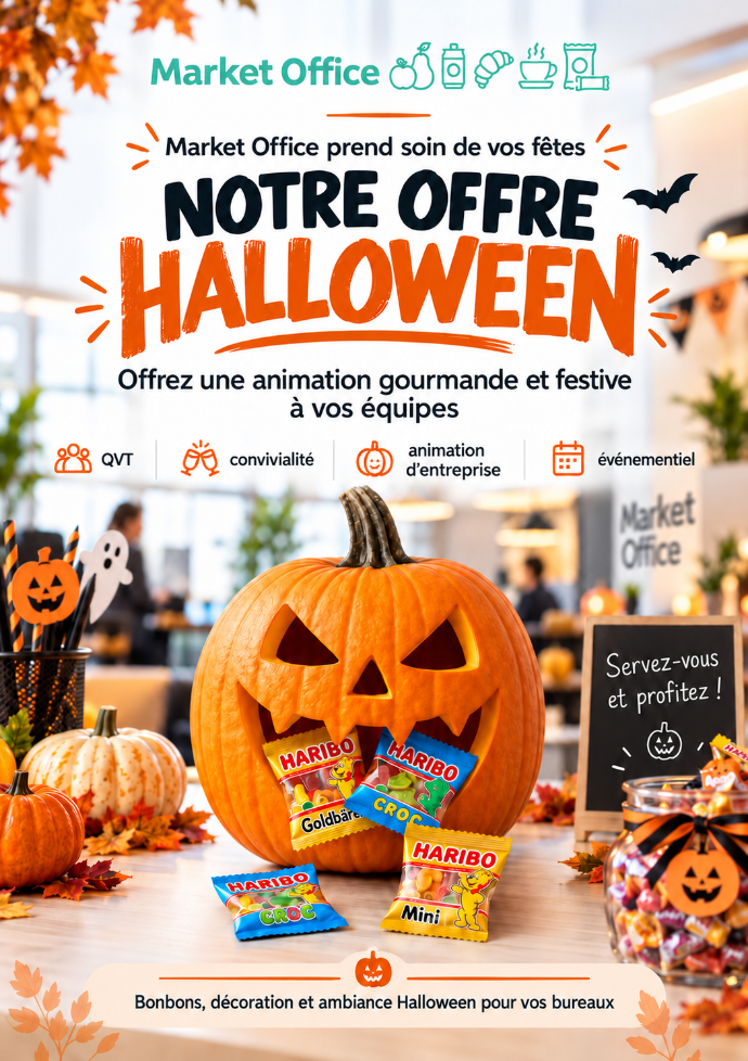 Offre Halloween Market Office : citrouille garnie de bonbons Haribo