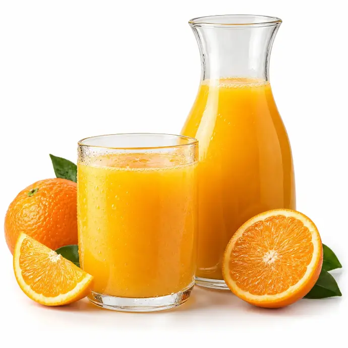 Jus d'orange frais en carafe et en verre