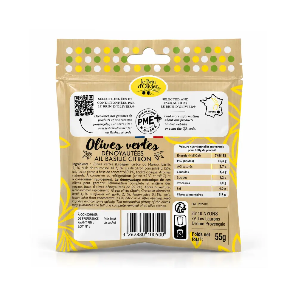 Le brin d'olivier olives vertes dénoyautées ail basilic citron escale du sud - verso.webp