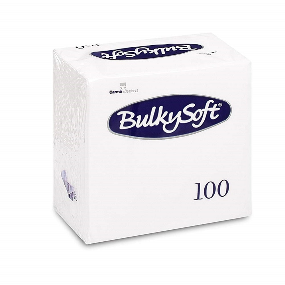 Serviettes cocktail blanches 24x24cm BulkySoft 100 pièces