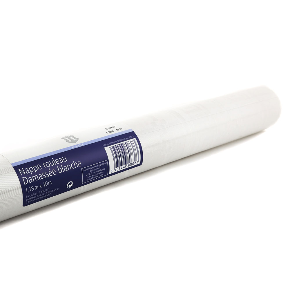 Nappe en rouleau damassé blanc 1,2 mètre x 10 mètres