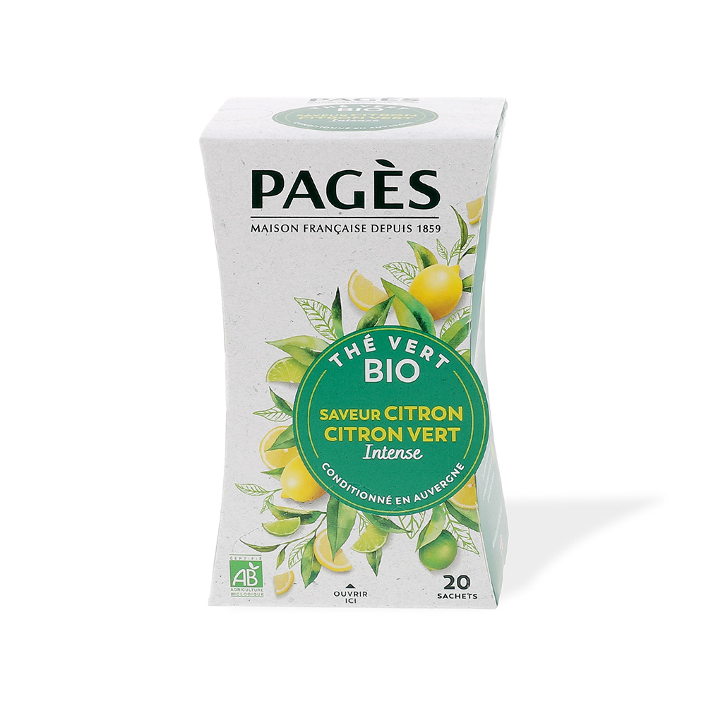 Thé citron et citron vert bio Pagès 20 sachets