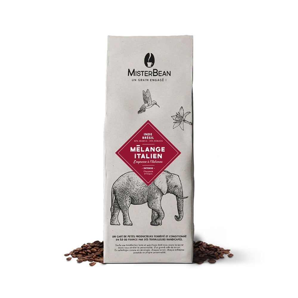 Café en grain d'Inde et Brésil Mélange Italien MisterBean 1 kilo