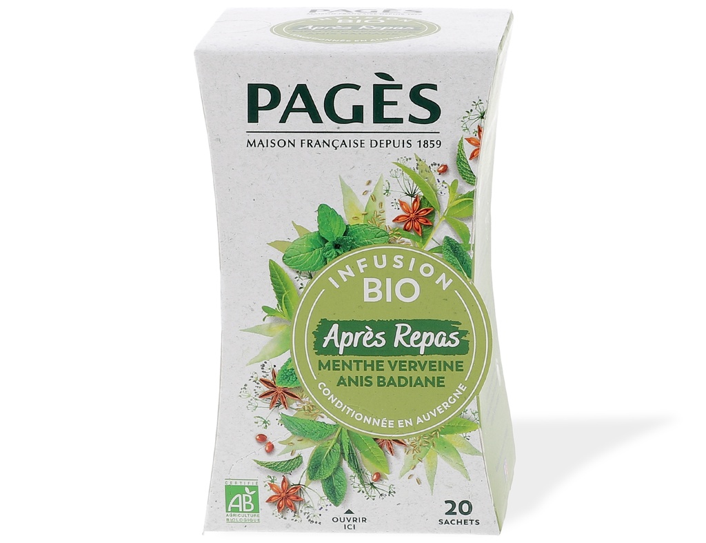 Infusion après repas menthe anis verveine badiane bio Pagès 20 sachets