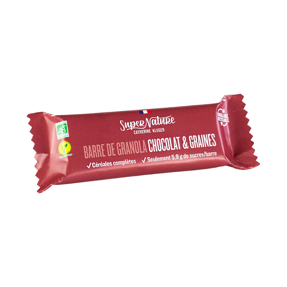 Barre de granola chocolat et graines bio SuperNature  20 pièces de 40gr