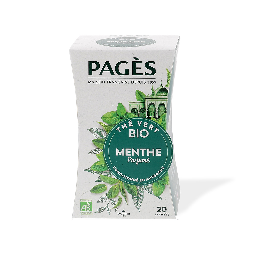 Thé vert menthe parfumé bio Pagès 20 sachets