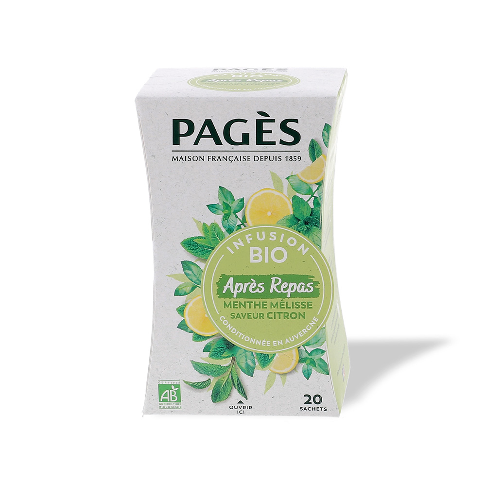 Infusion après repas citron menthe melisse bio Pagès 20 sachets