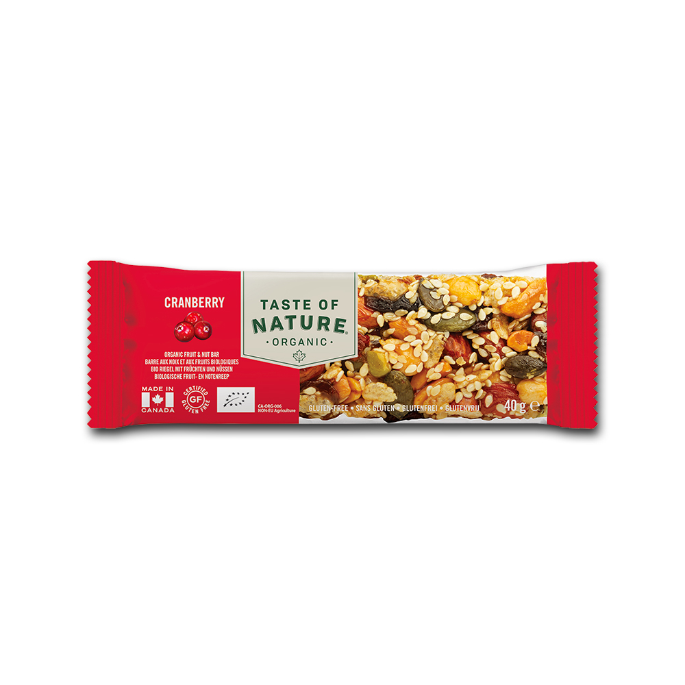 Barre de céréales bio cranberry Taste Of Nature 16 pièces de 40gr
