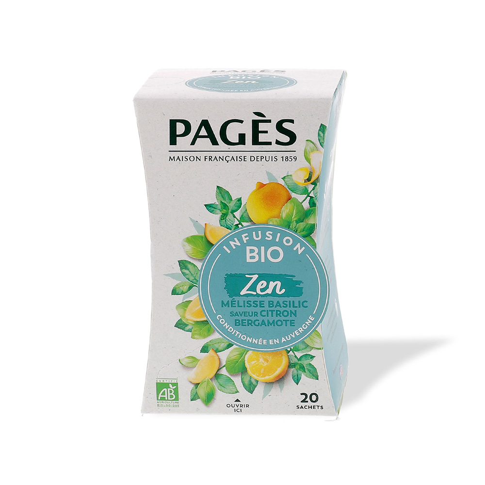 Infusion zen mélisse basilic citron bergamote bio Pagès 20 sachets