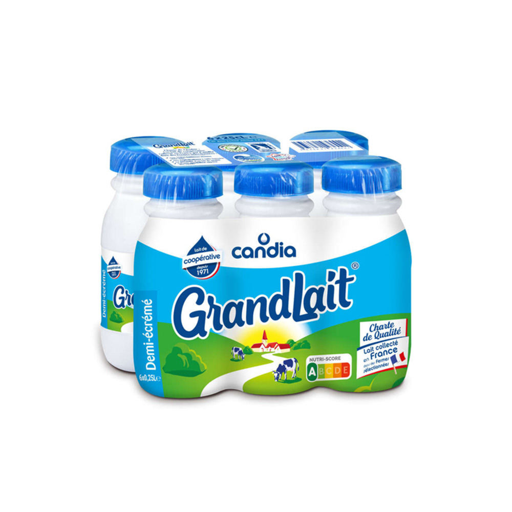 Lait 1/2 écrémé Grandlait Candia 25cl x 6