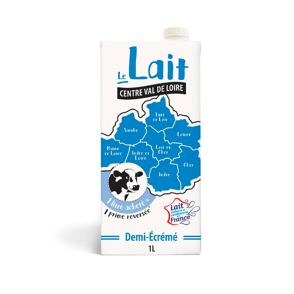 Lait 1/2 écrémé UHT tetrapak et bouchon 1 litre x 6