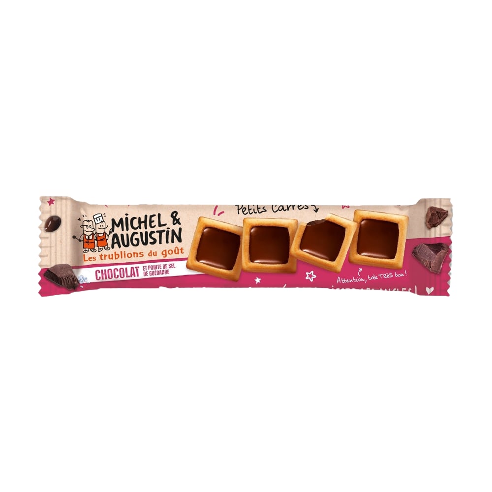 Petits carrés à la queue leu leu chocolat noir et sel de Guérande Michel et Augustin 18 pièces de 33,6gr