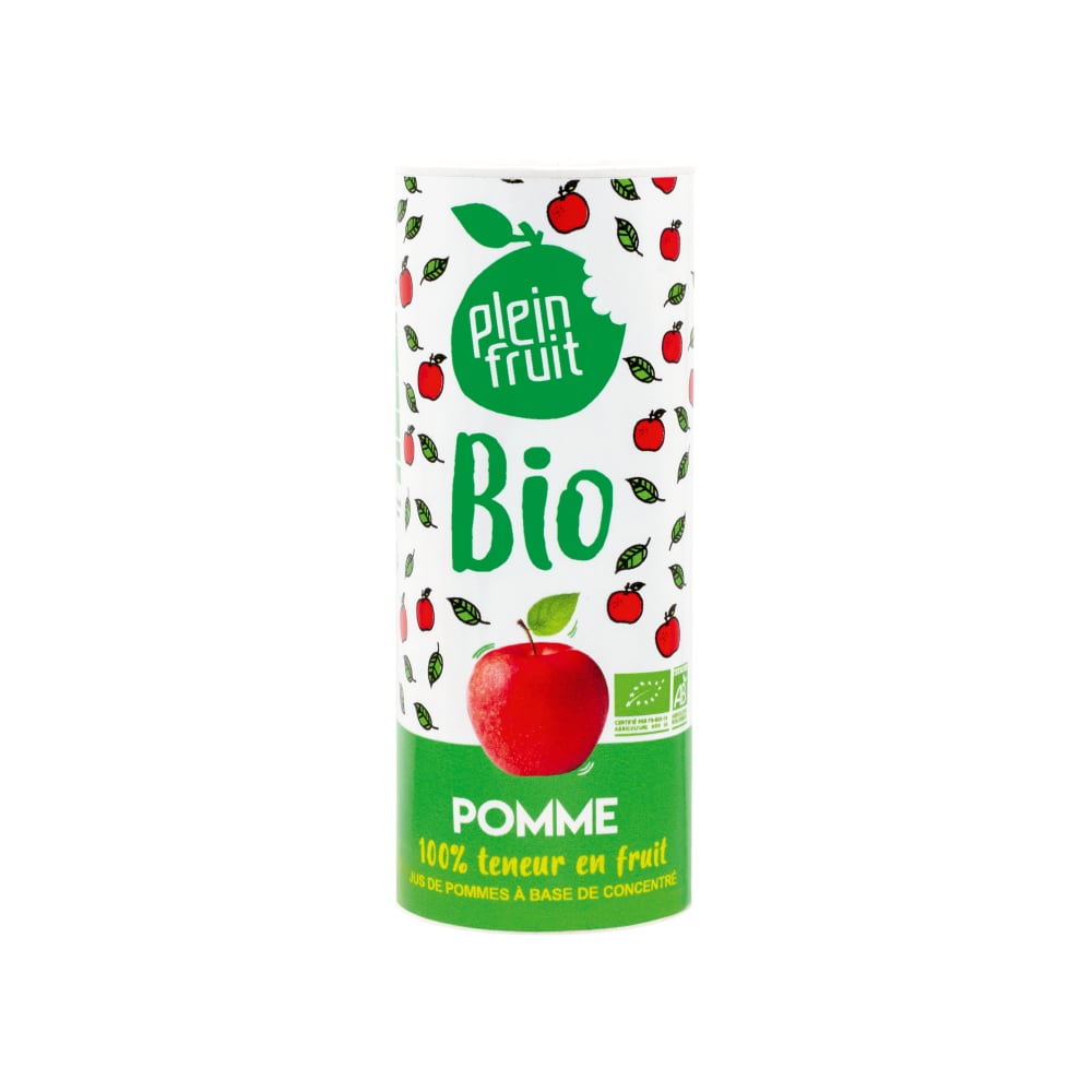 Canette Tetra Pak de jus de pomme bio Plein Fruit  23,5cl x 12