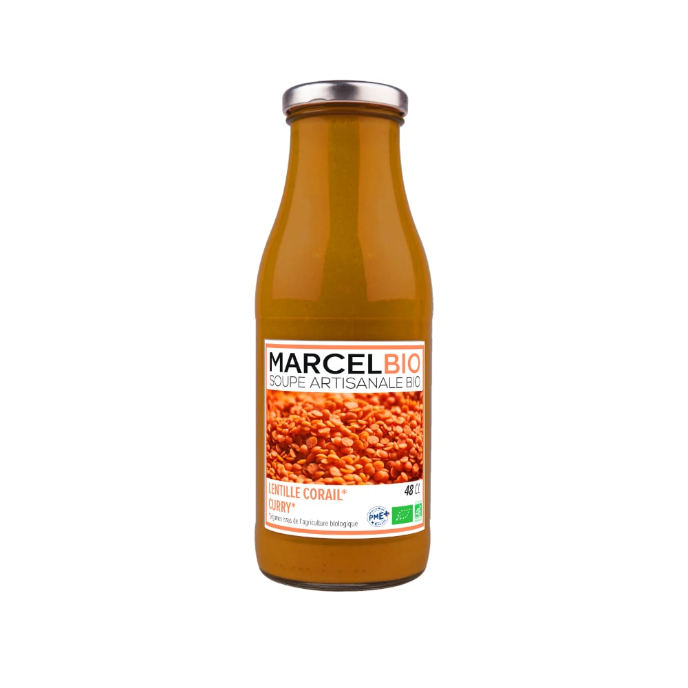 Soupe artisanale bio aux lentilles corail et curry Marcel Bio 48cl