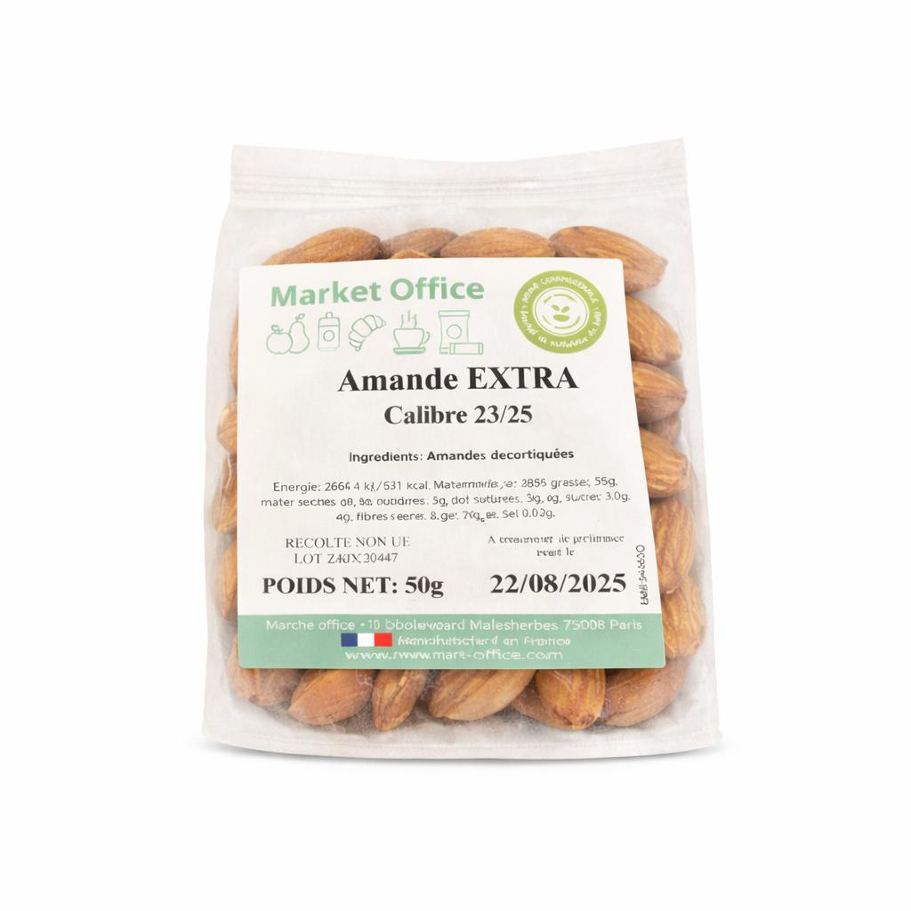 Amandes crues extra calibre en sachet compostable 50gr