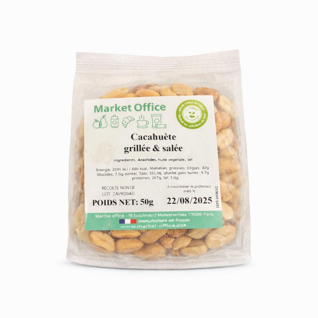 Cacahuètes grillées et salées en sachet compostable 50gr