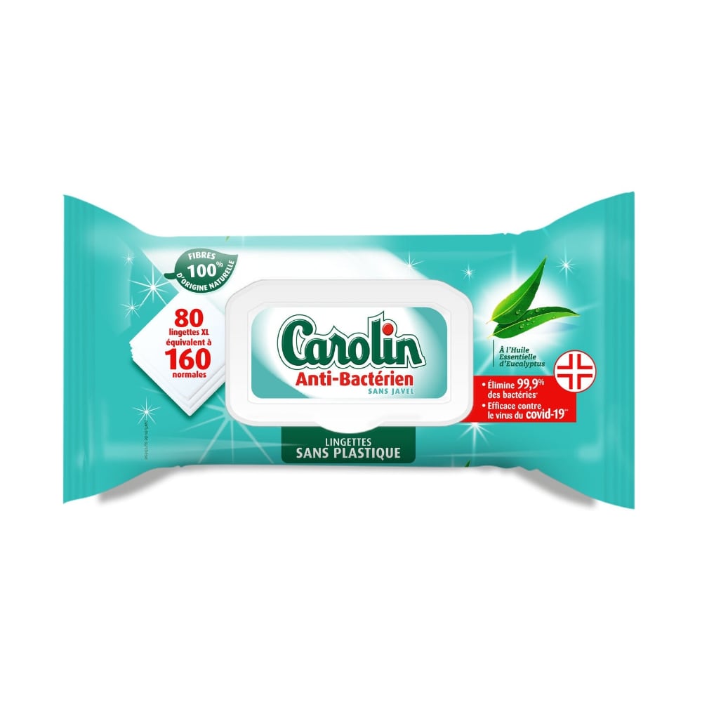 Lingettes antibactériennes Carolin sachet de 160 lingettes