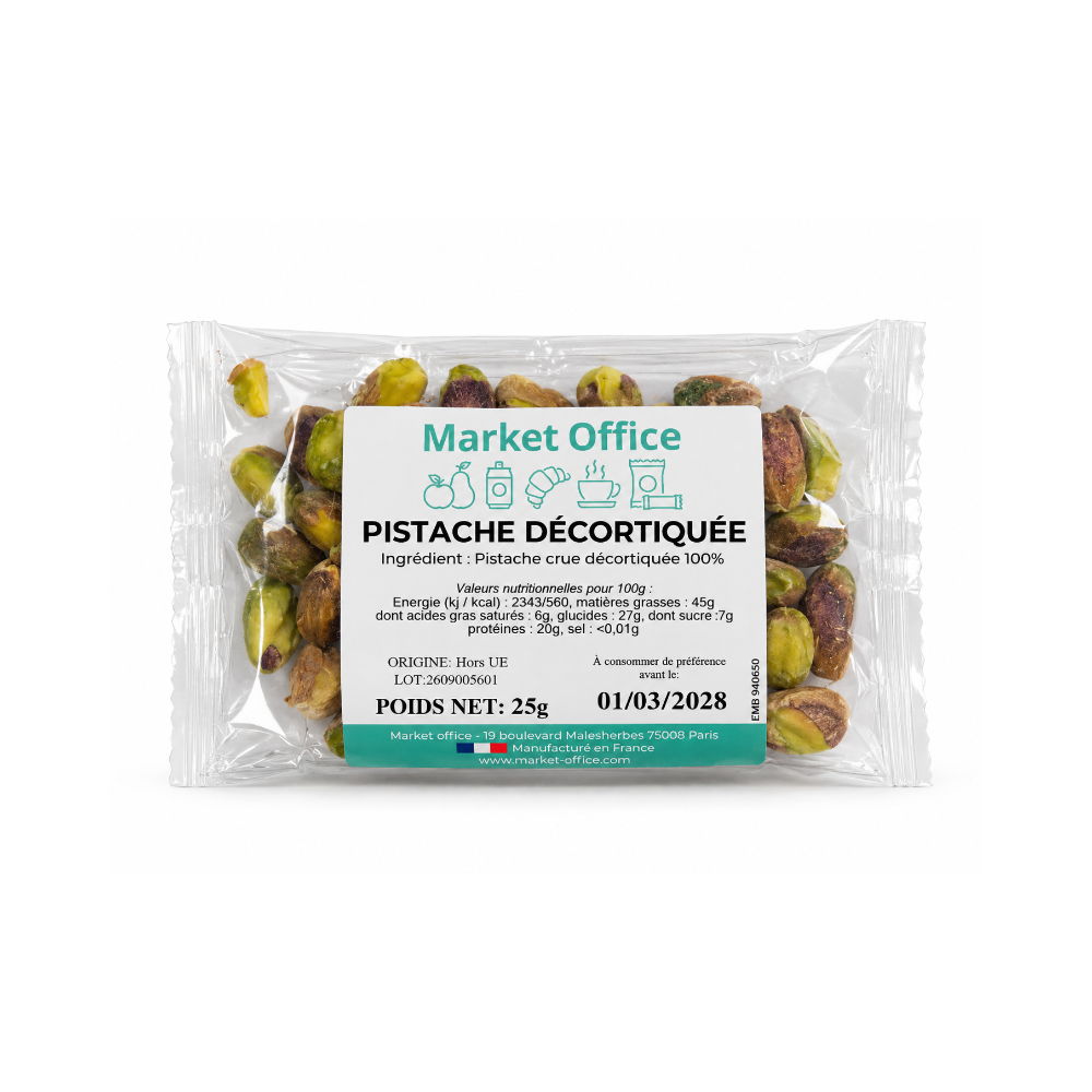 Pistaches décortiquées en sachet compostable 25gr
