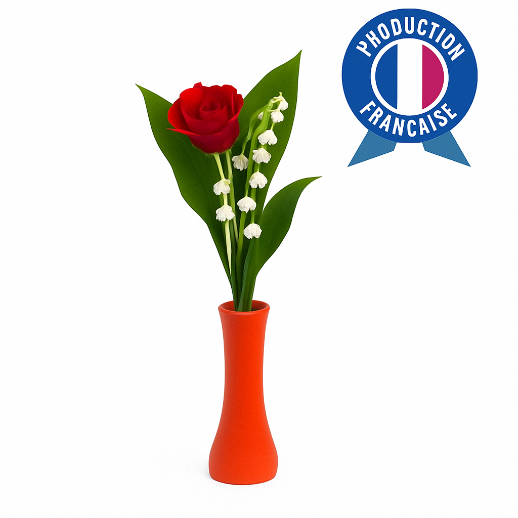 Muguet en vase 2 brins et une rose