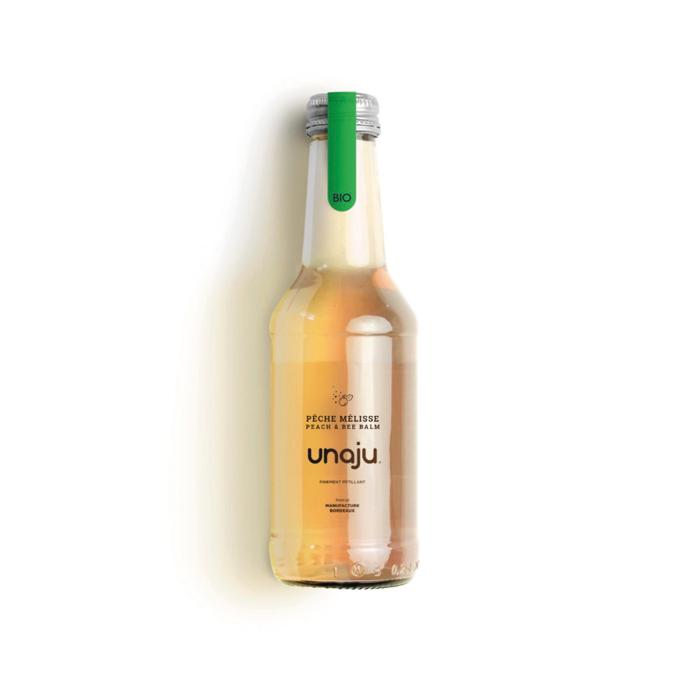 Boisson pétillante infusée pêche mélisse bio Unaju 25cl x 12