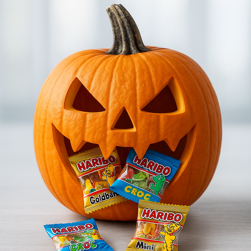 Citrouille Halloween garnie de bonbons Haribo