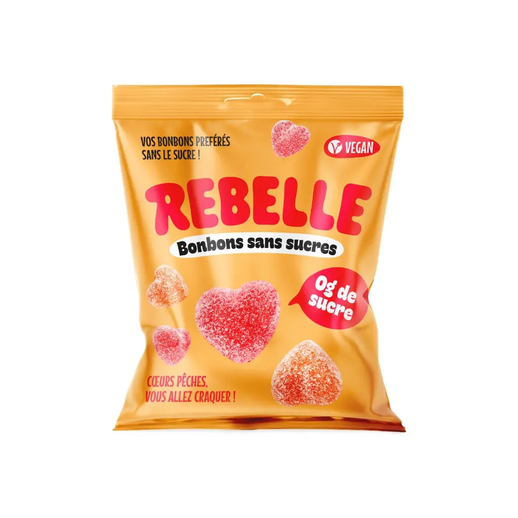 Bonbons coeurs pêche sans sucre vegan Rebelle 50gr  
