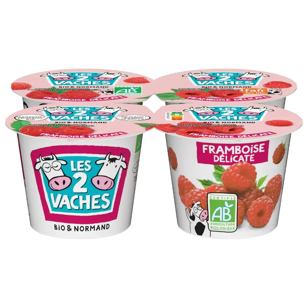 Yaourts framboise bio Les 2 vaches 4 x 115gr