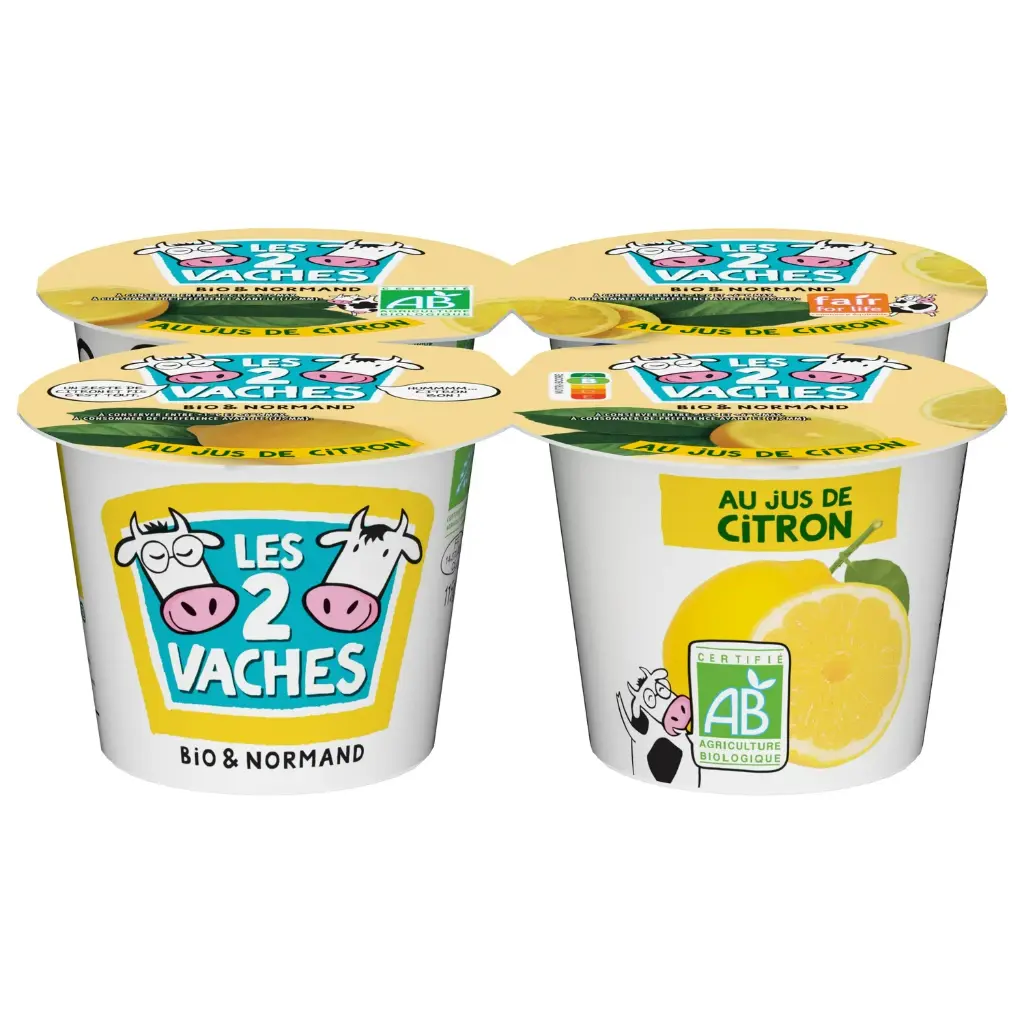 Yaourts citron bio Les 2 vaches 4 x 115gr  