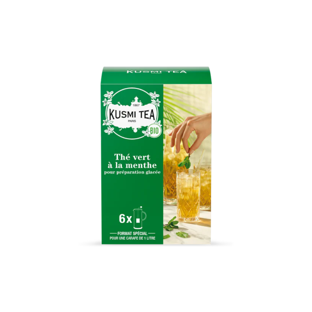 Préparation thé vert glacé à la menthe bio Kusmi Tea 6 sachets