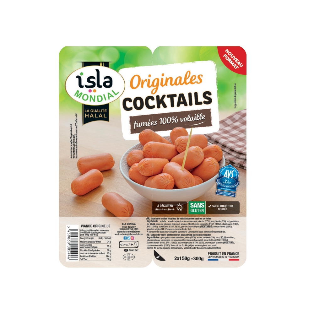 Mini saucisses cocktail fumées Isla Mondial Halal 300gr
