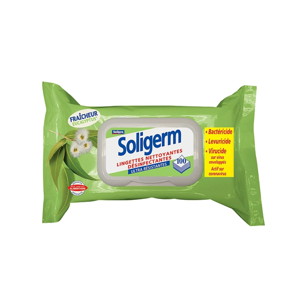 Lingettes désinfectantes surfaces Soligerm sachet de 100 lingettes