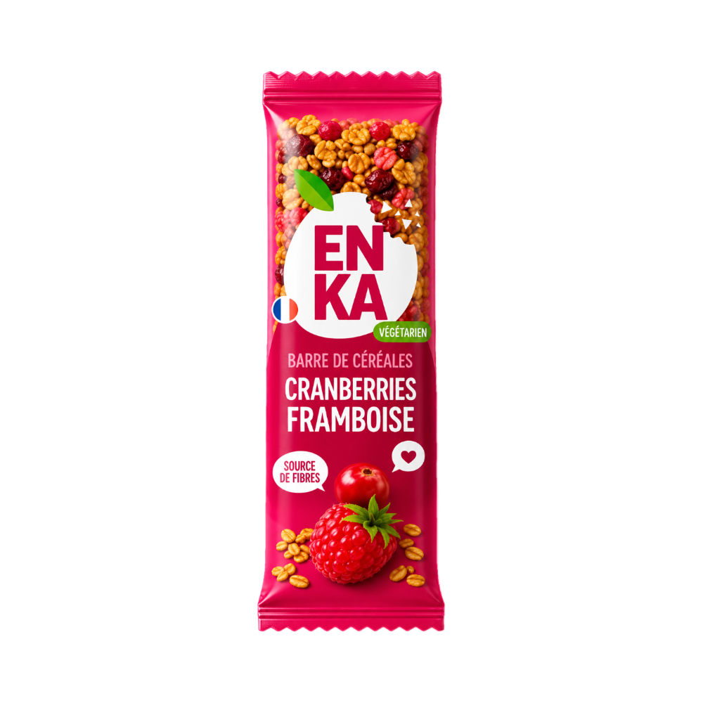 Barre de céréales cranberries et framboise Enka 30 pièces de 40gr