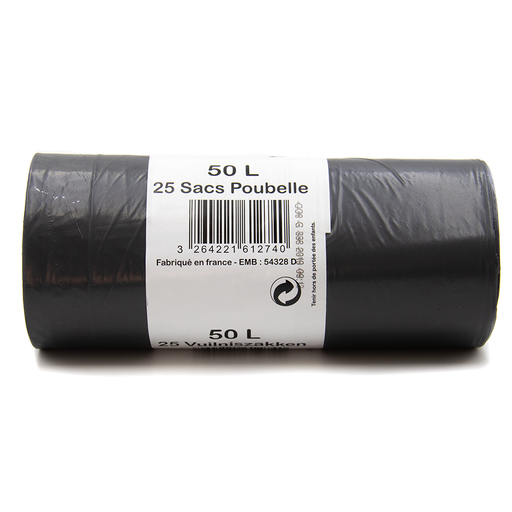 [5057] Rouleau de 25 sacs poubelle noir 50 litres