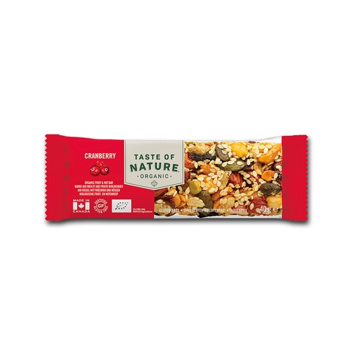[5088] Barre de céréales bio cranberry Taste Of Nature 16 pièces de 40gr