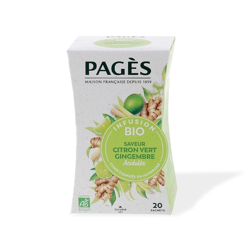 [5193] Infusion citron vert gingembre bio Pagès 20 sachets