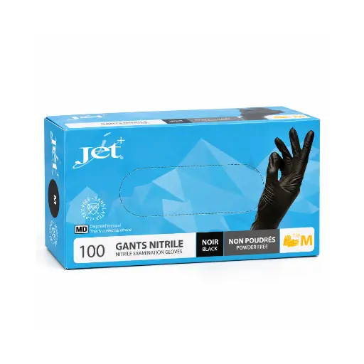 [5212] Gants nitrile noirs taille M Jet boîte de 100 pièces