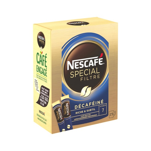 [5396] Sticks de café décaféiné instantané spécial filtre Nescafé 25 pièces de 2gr