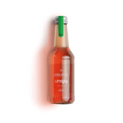 [5954] Boisson pétillante infusée fraise basilic bio Unaju 25cl x 12
