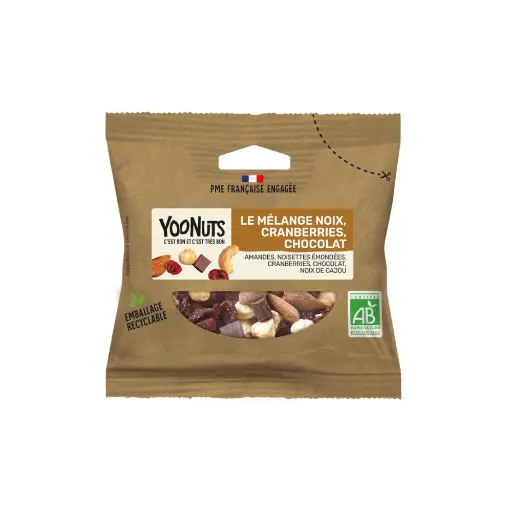 [6386] Le mélange noix cranberry et chocolat bio Yoonuts 40gr